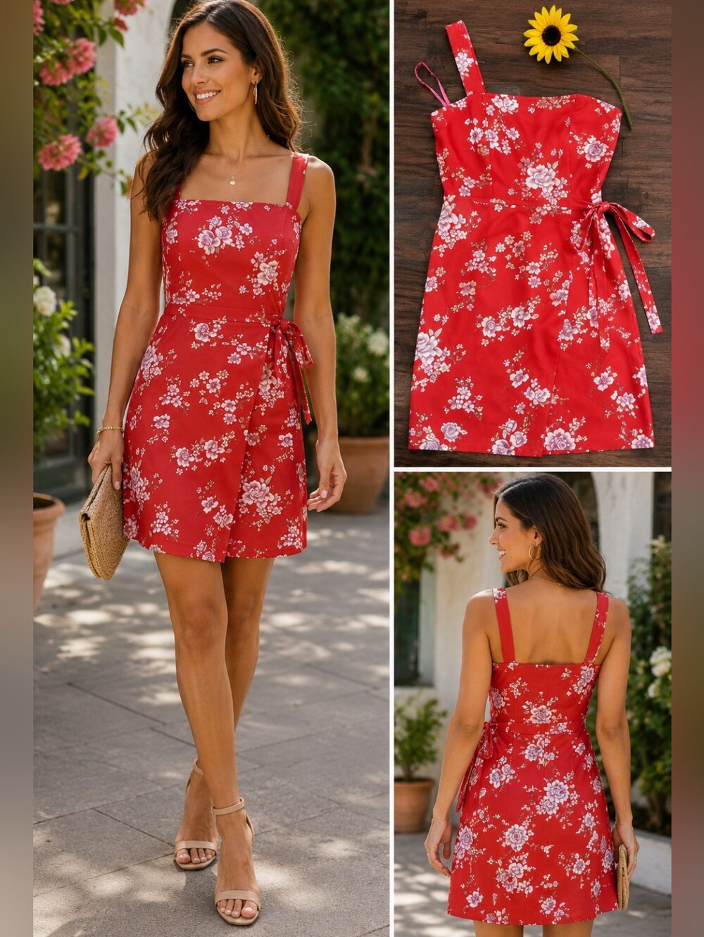 Betsey Johnson Red Floral Faux Wrap A-Line Dress ❤️